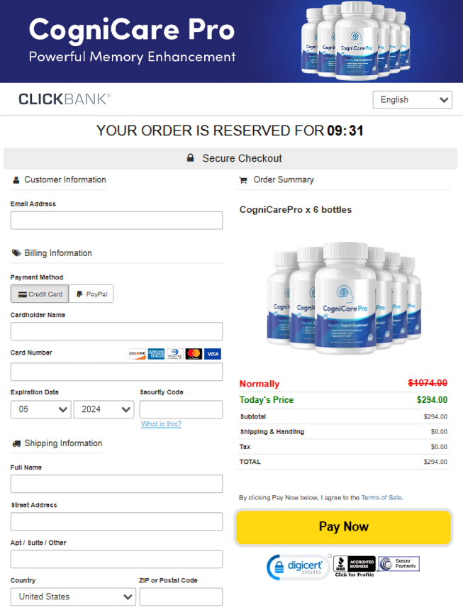 CogniCare Pro Order Page